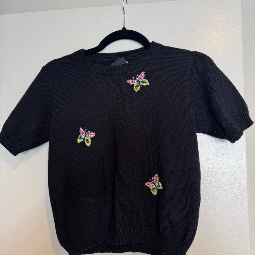 Dolce & Gabanna black top embroidered with butterflies